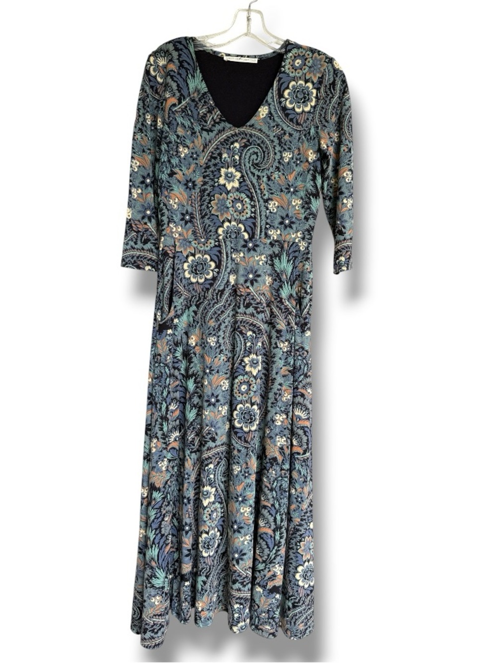 Peruvian Connection Blue Floral Pima Cotton Pullover Maxi Dress Size XS - Picture 3 of 11